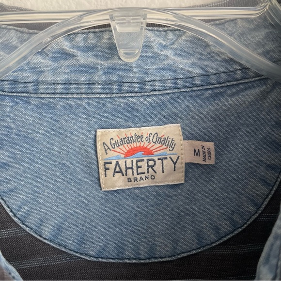 Faherty Striped Heather Long Sleeve Polo Pocket Shirt - Picture 4 of 6